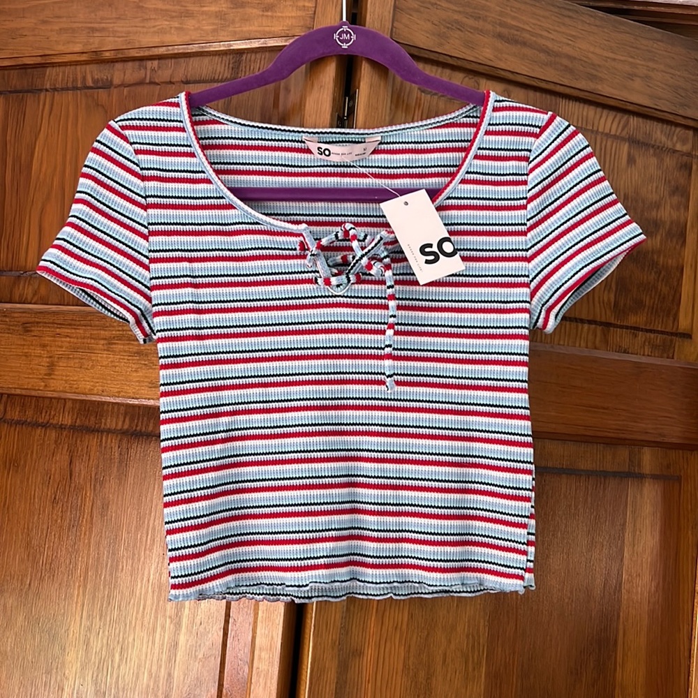 Striped lace up tee